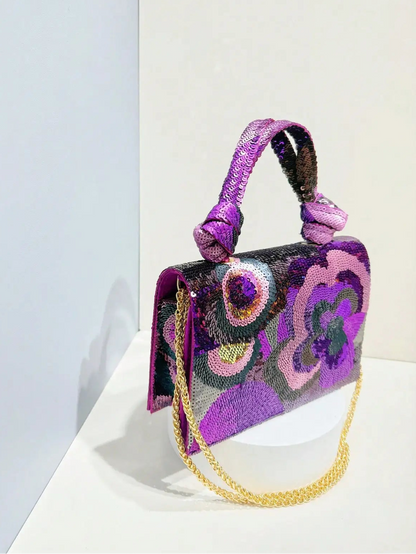 Sequin Embroidered Floral Design Party Wedding Evening Bag Women's Clutch