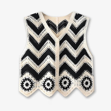 Crochet Waistcoat for Women Sheer Button Front Sleeveless Open-knit Vest Top