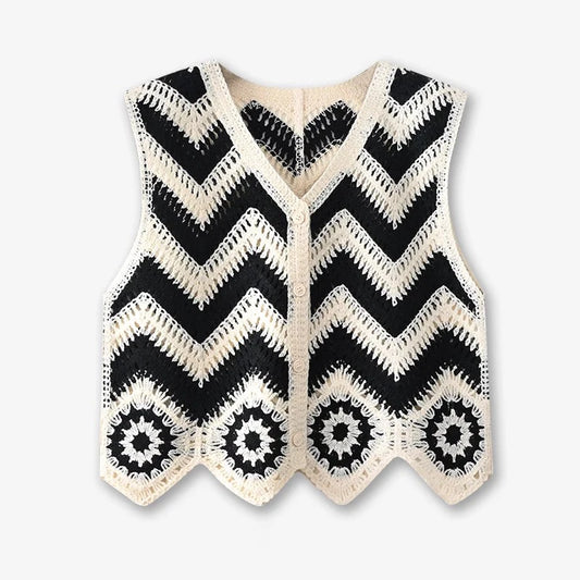 Crochet Waistcoat for Women Sheer Button Front Sleeveless Open-knit Vest Top