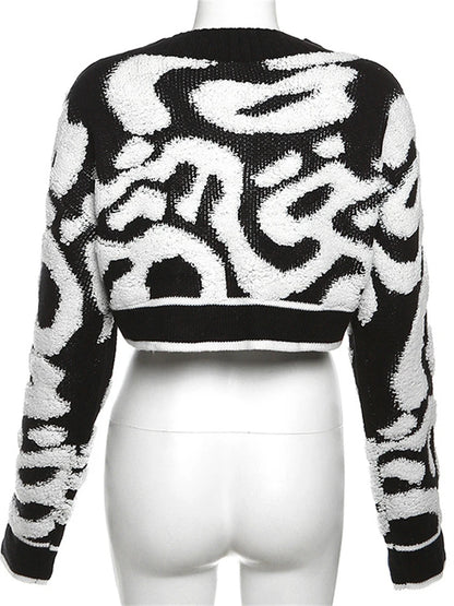 Women Bare Midriff Sweet Knitted Crop Cardigan  Girls Fleece Patchwork Warm Button Sweater