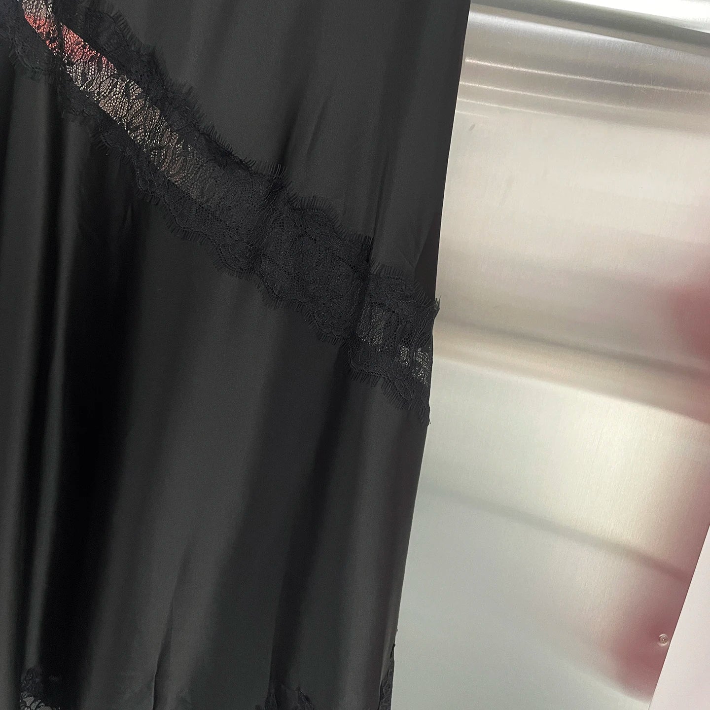 Sexy Asymmetrical Long Skirts Lace Hem Satin Skirt for Women