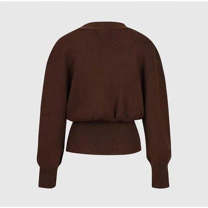 Women's Button Knitted Cardigan Vintage V Neck Full Sleeve Cropped Sweater