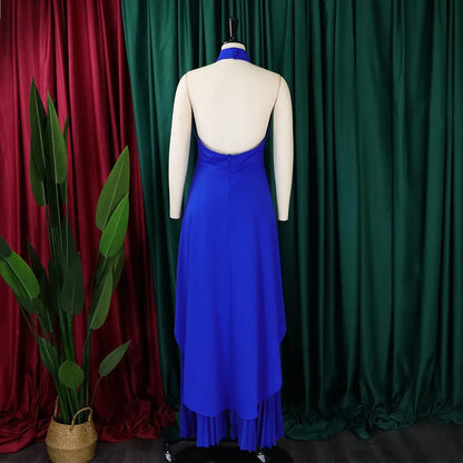 Elegant Two Piece Set Women Outfit Backless Top Hundred Pleated Wide Leg Pants Trousers Suit Summer Office Lady Suit