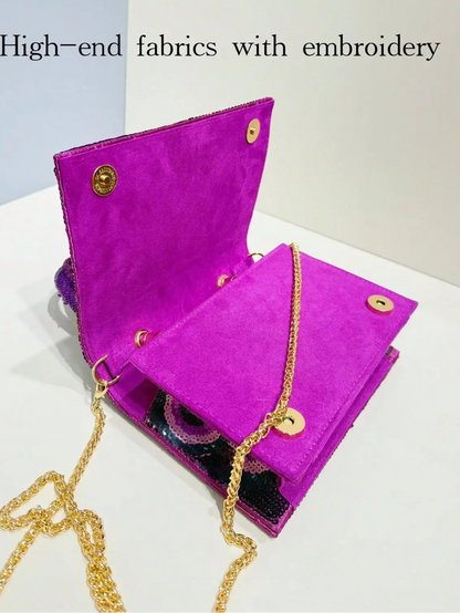 Sequin Embroidered Floral Design Party Wedding Evening Bag Women's Clutch