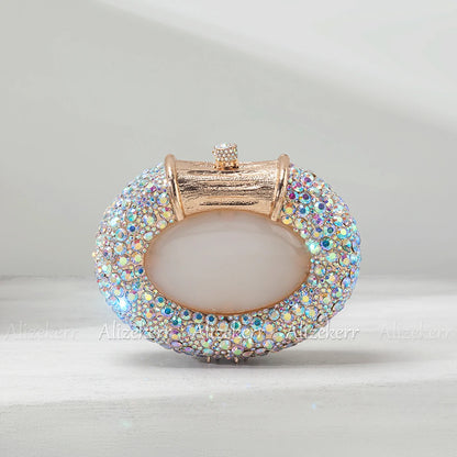 Oval Shaped Crystal Evening Bag Women Boutique Gorgeous Classy Diamond Clutch Purses And Handbags Bridal Wedding Party