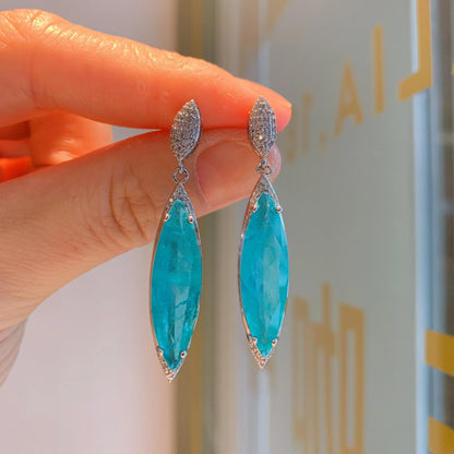 Blue Paraiba Crystal Gemstone Pendant Necklace Jewelry Set Gift for Women