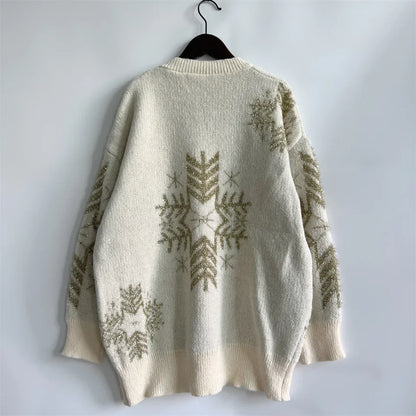 Loose-fit Line Big Snowflake Christmas Sweater Women's Pullover Thickened Crew Neck Sweater