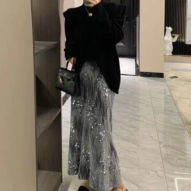 French Velvet Fishtail Skirt Sequin Beaded Embroidery Skirt