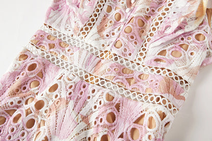 Flower Embroidery Maxi Wedding Guest Dress Women Flare Ruffles Sleeve Neck Colorful Long Robe