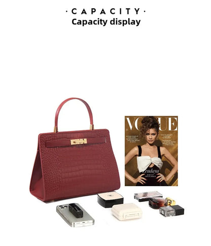 Genuine Leather Women's Bag, Red Mother's Shoulder Bag