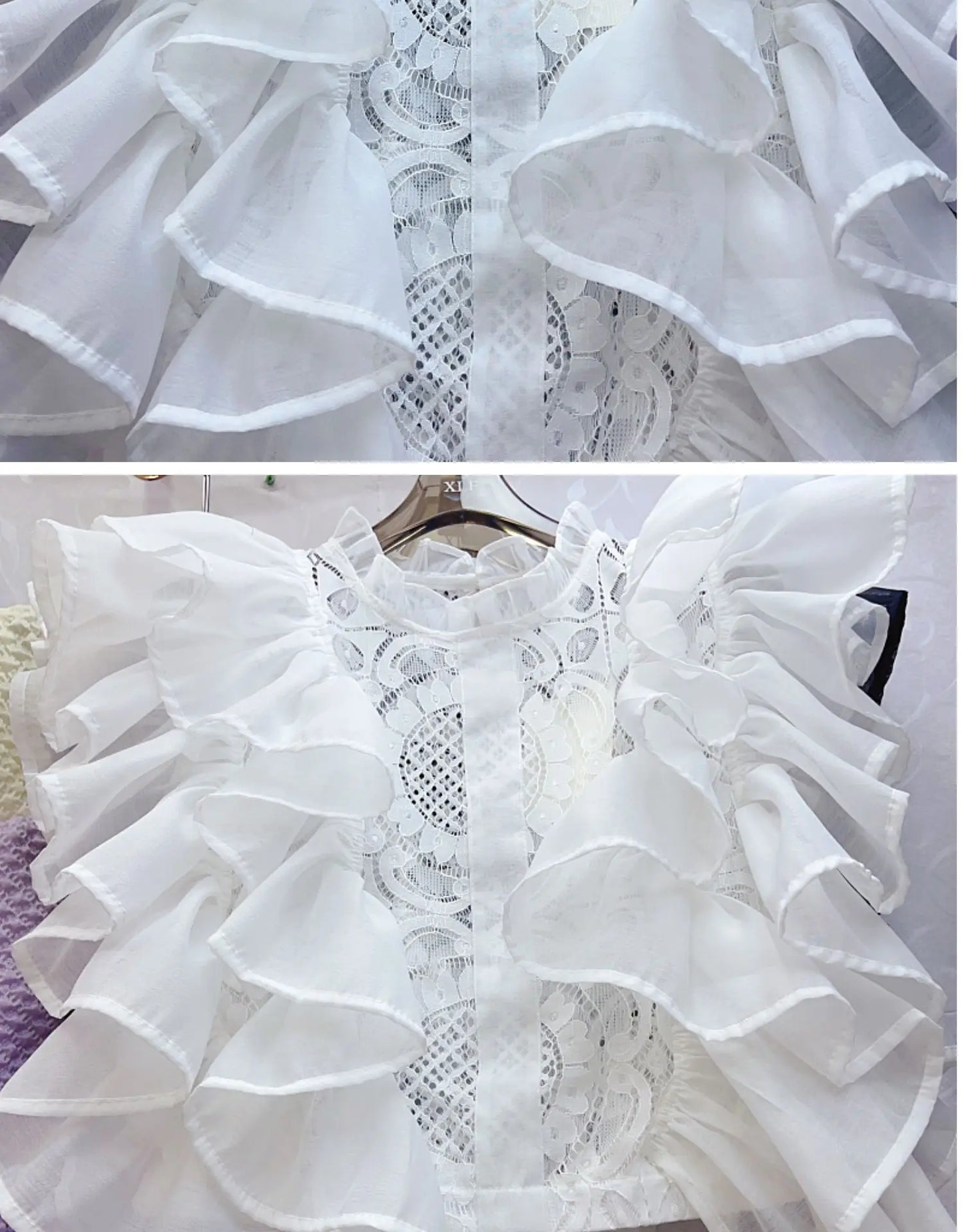 Women Blouse Shirts Stand Collar Y2k Tops Ruffles Lace Sexy Blouses