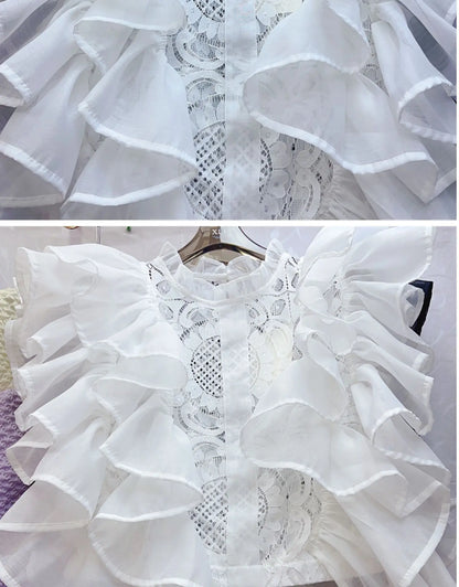 Women Blouse Shirts Stand Collar Y2k Tops Ruffles Lace Sexy Blouses
