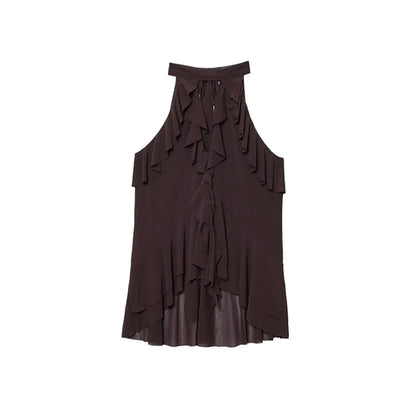 Summer Top Women Halter Blouse Ruffles Thin Causal Chic Tops