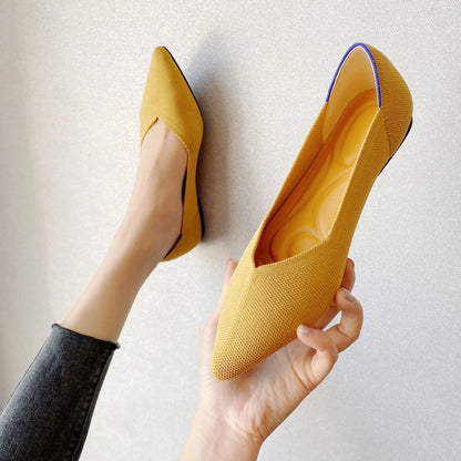 Women's leisure flat shoes pointed knitting elastic comfortable shoes