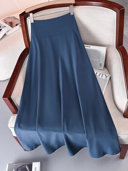 A-line Skirts for Woman High Elastic Waist Long Skirt Women With Bow Elegant Skirts