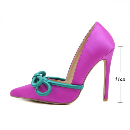 Women Silk Butterfly Knot Sexy Pointed Pump Heels Party Wedding Shoes