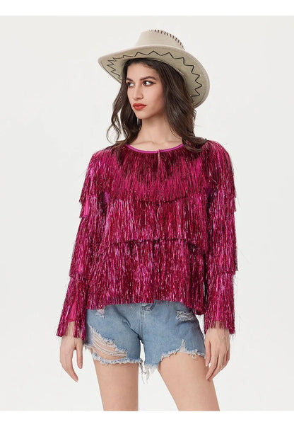 Tinsel Women Coat Temperament Club Coat Long Sleeve Trendy Fashion Sequins Tassel Jacket