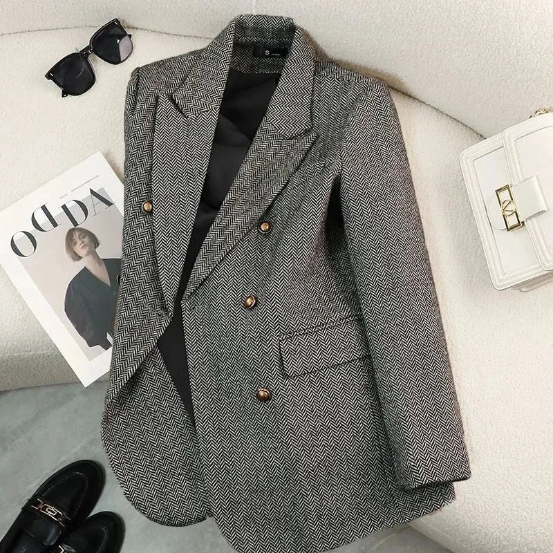 Women's Coat High-end  Versatile Temperament Herringbone Pattern Suit