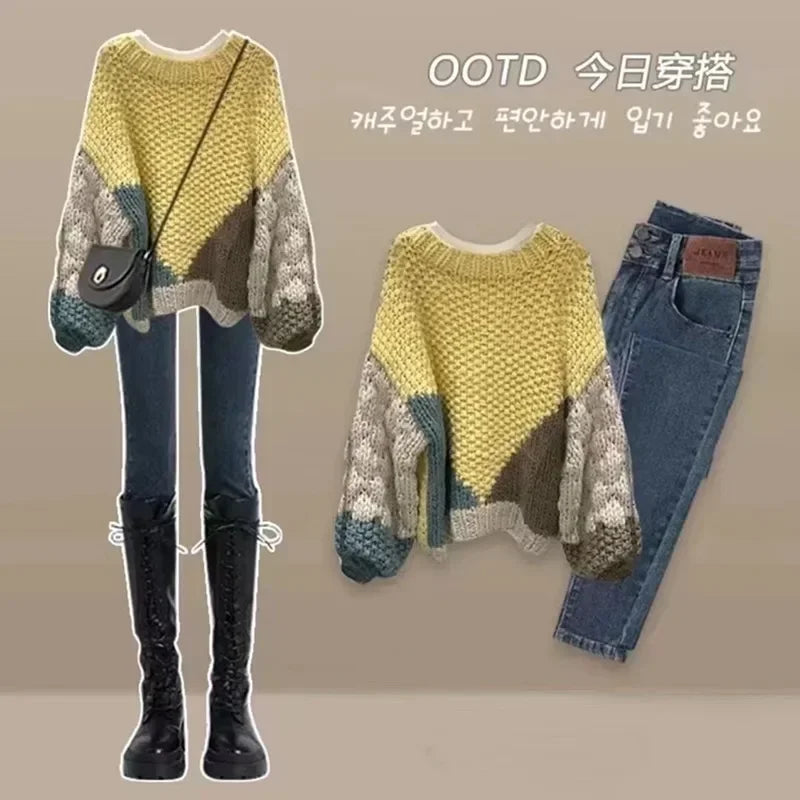 Women Pullovers Knitted Sweater Round Neck Full Sleeve Sweaters Loose Jumpers