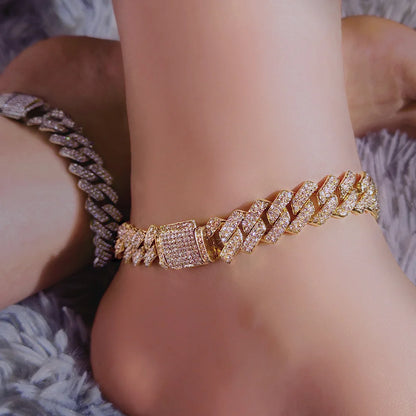Iced Out Chunky Cuban Chain Anklets For Women