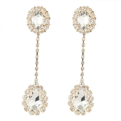 Luxurious Shiny Rhinestone Long Oval Earrings for Women