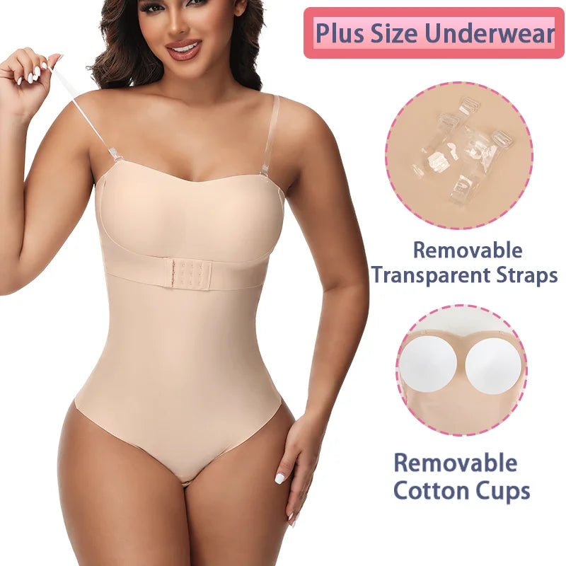 Removable Strap Women Tummy Control Shapewear Thong Front Closure Butt Lifter Removable Strap Padded Full Body Shaper
