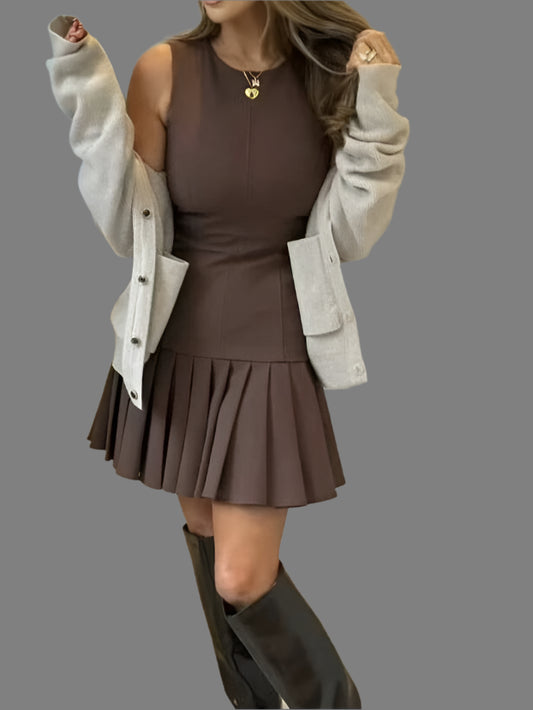 Women Pleated Dress Chic Sleeveless Dress Casual Mini Female Fashion Elegant Short Party Dress