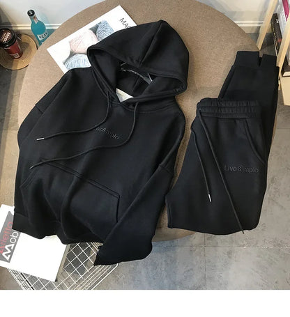 Women's Hooded Tracksuit Two Pieces Set Pants Suit Drawstring Trousers