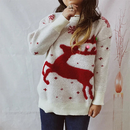 Jacquard Ball Christmas Sweater Pullover Round Neck Sweater