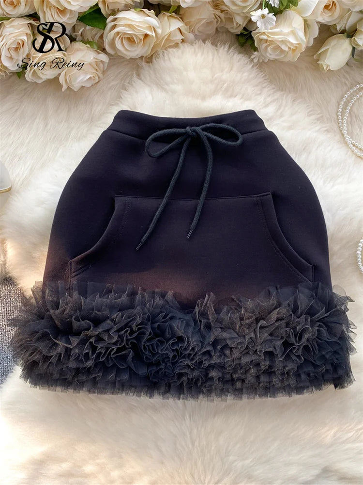 Women Drawstring Big Pocket Club Sexy Mini Skirt