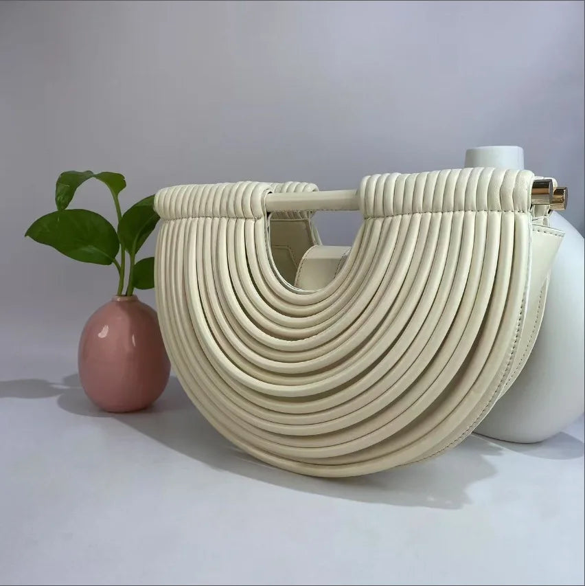 Gold Luxury Designer Brand Handwoven Noodle Bags Half Round Silver Evening Clutch