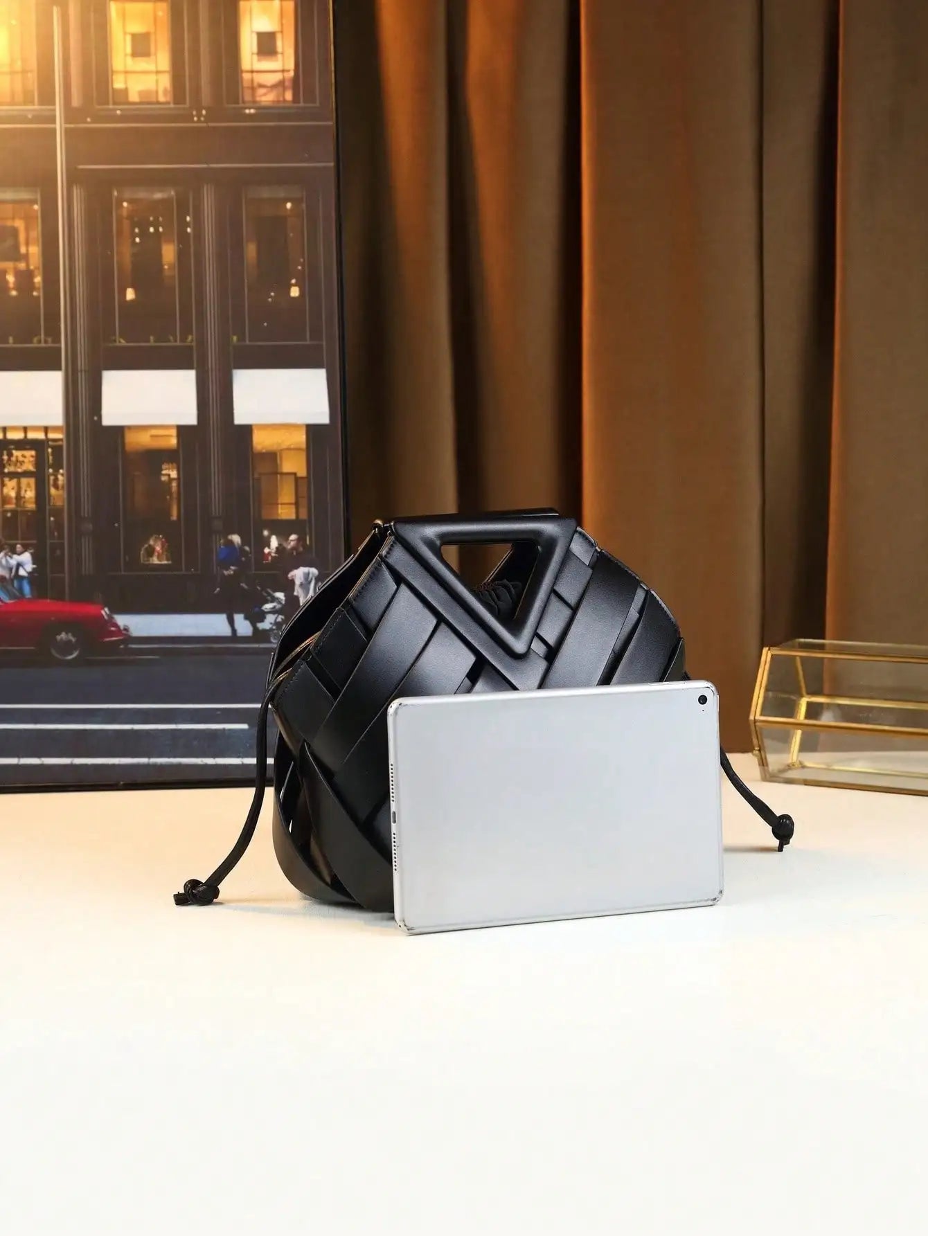 Woven Design Women Handbag, Tote Basket Bag, High-End Inverted Triangle Shaped Handbag