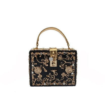 High-Grade Crystal Evening Bag Female New Hollow Out Metal Carved Flower Diamond Handbag
