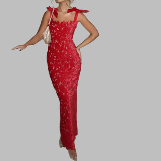 Elegant Long Party Dress Women Sexy Slim Hip Package Bow Sling Female Wedding Christmas Evening Dresses