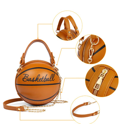 Basketball Shaped Crossbody Bag, Trendy Y2K Chain Shoulder Bag