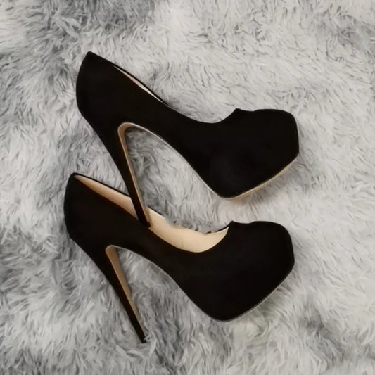 Women Pumps Stilettos Sexy 14cm Super High Heels Female Round Toes Platform Thin Heels