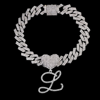 A-Z Cursive Initial Letter Cuban Anklets Bracelet For Women 14mm Iced