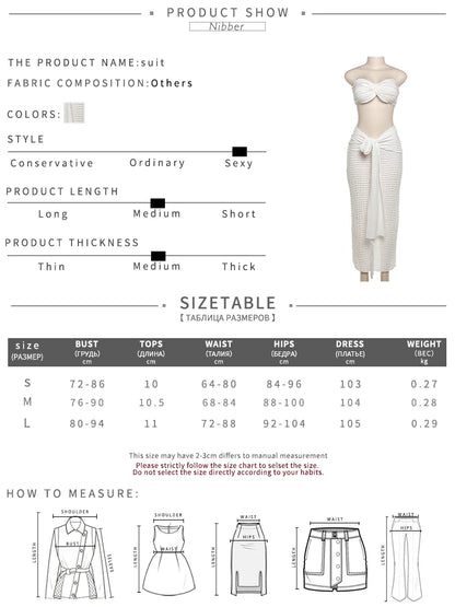 Stacked Folds Two Piece Set Women Solid Thin Strapless Chest Tops+ Slim Skirts Female Vacation Outfit