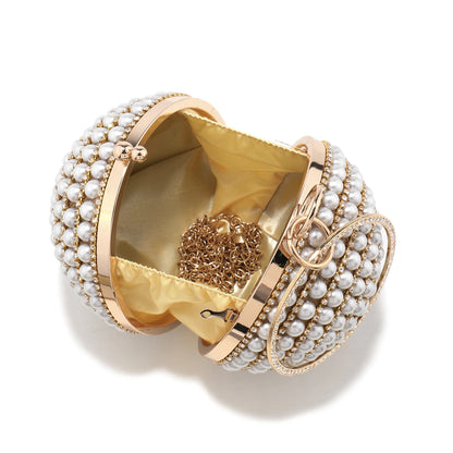 Party Pearl Clutch With Beaded Diamonds Evening Bag