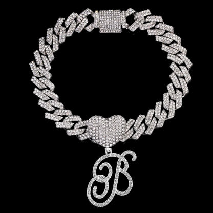A-Z Cursive Initial Letter Cuban Anklets Bracelet For Women 14mm Iced