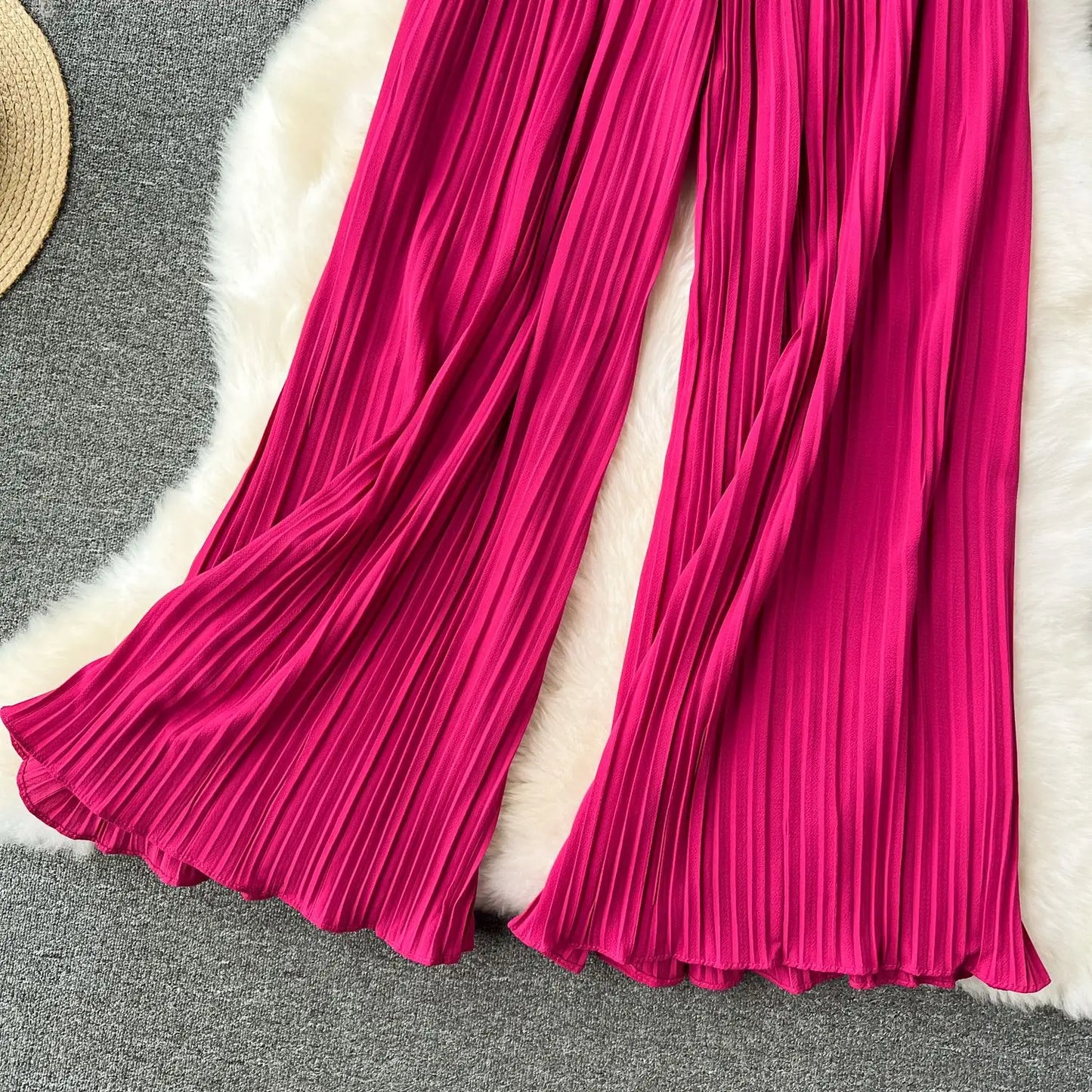 Women Long Pants Wide Leg Pant Solid Loose Casual Lace Up Tight High Waist Capris Regular Pleated Trousers