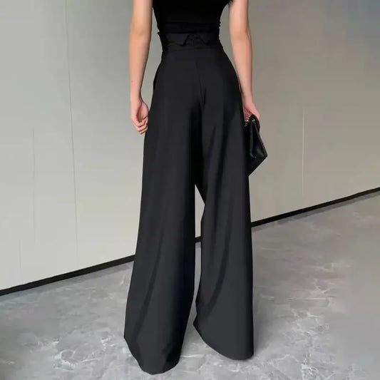 Black Design Wide-Leg Pants Women's Slimming Suit Pant Trousers