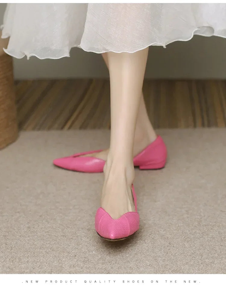 French Pointed Leather Shoe Simple Comfort Sheepskin Elegant Low Heel Shoes