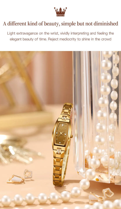 Slim Thin Luxury Tungsten Steel Band Tonneau Design Quartz Ladies Watch