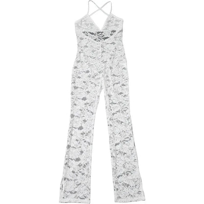 Cross Backless Jumpsuit Women Sexy See Thorough V-Neck Sleeveless Summer Coquette Stretch Overalls Club Birthday Outfit
