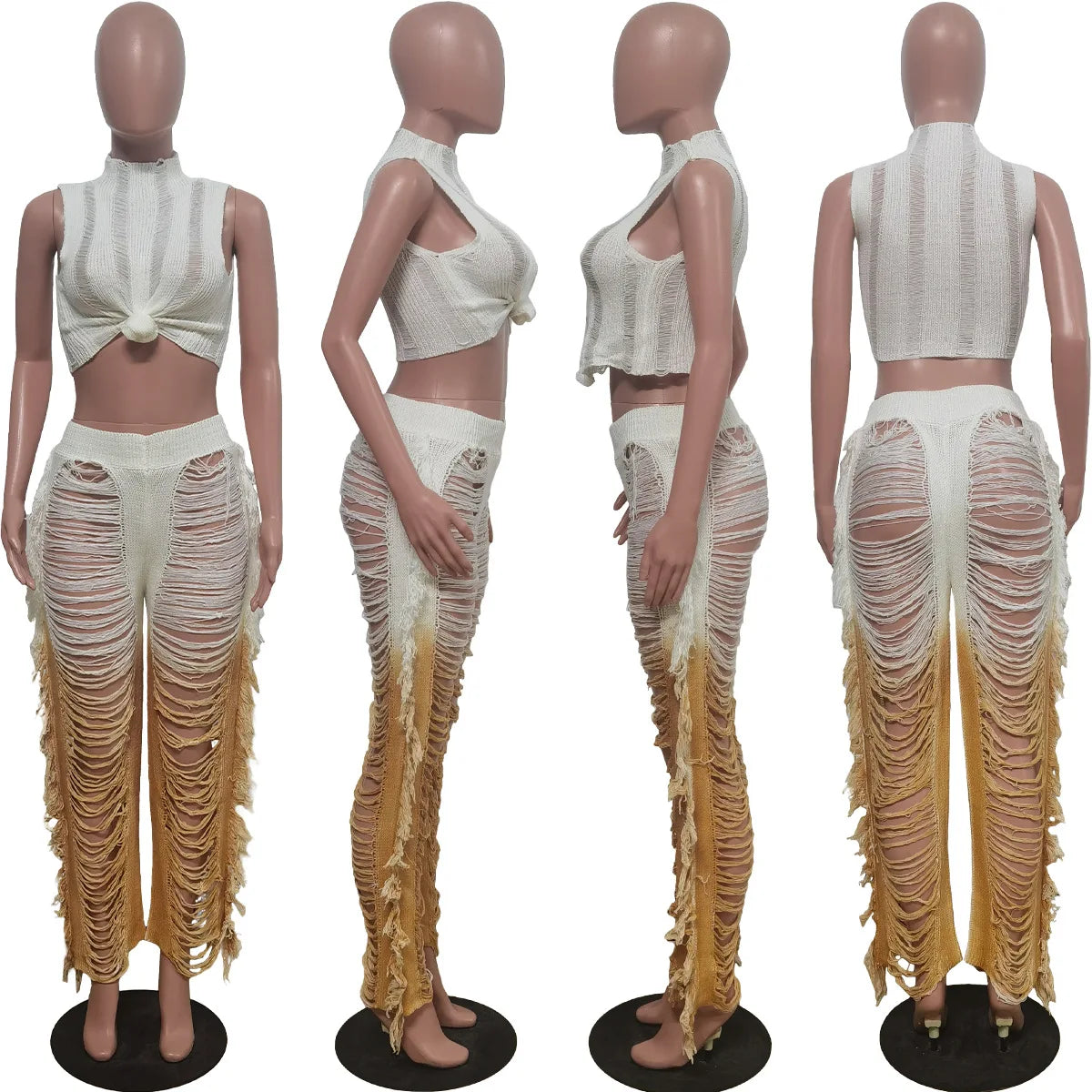 Two Piece Pant Sets Women Sexy Tanks Sleeveless Spliced Hollow Out Beach Vacation Outfit