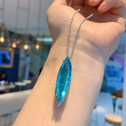 Blue Paraiba Crystal Gemstone Pendant Necklace Jewelry Set Gift for Women