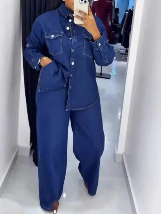 2 Pieces Set Sexy Spring Autumn Women  Denim Set Long Sleeve Denim Tops And Jeans Suit Matching Sets
