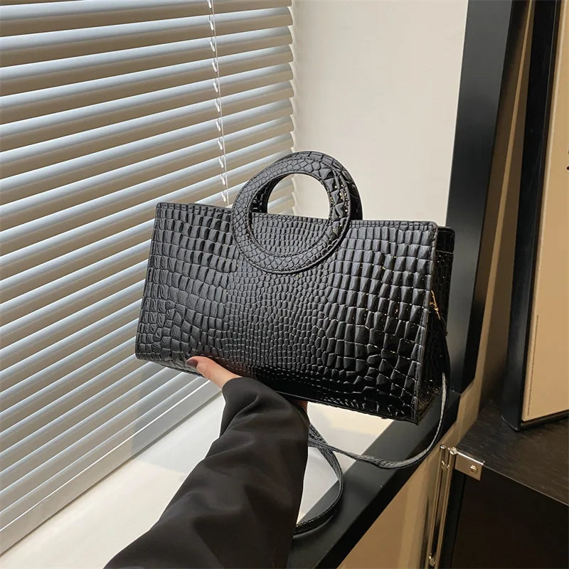 Women's Crocodile Pattern PU Leather Handbags Green Square Bag