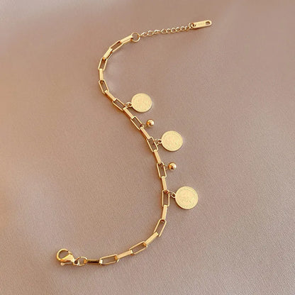 Women 1pcs Gold-color Stainless Steel Round Sign Portrait Pendant Bracelet